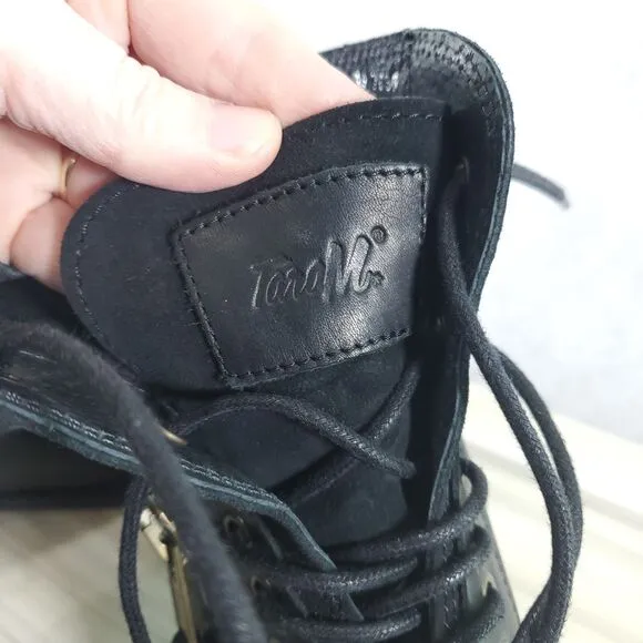 EU 36 Tara M Loris Combat Boots Tie and Zipper Zip Up Black Leather