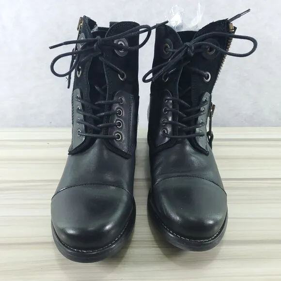 EU 36 Tara M Loris Combat Boots Tie and Zipper Zip Up Black Leather