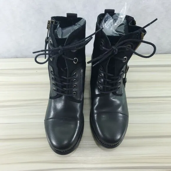EU 36 Tara M Loris Combat Boots Tie and Zipper Zip Up Black Leather