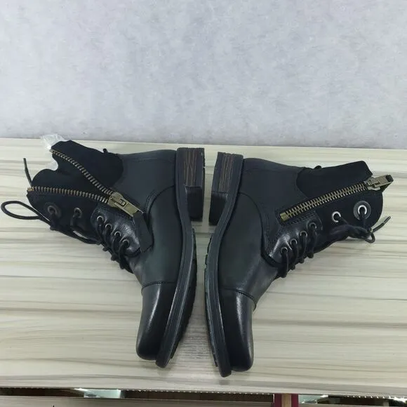 EU 36 Tara M Loris Combat Boots Tie and Zipper Zip Up Black Leather
