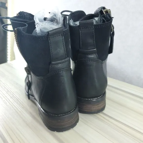 EU 36 Tara M Loris Combat Boots Tie and Zipper Zip Up Black Leather