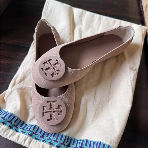EUC 🎉 Tory Burch Grey/Tan Minnie Ballet Flats (8)
