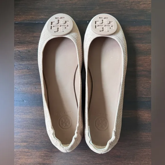 EUC 🎉 Tory Burch Grey/Tan Minnie Ballet Flats (8)