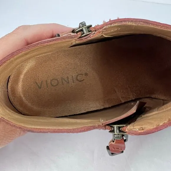 EUC VIONIC Cecily Side Zip Ankle Boots Chestnut Leather Brown Women’s Booties 8