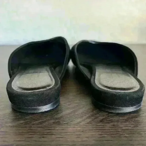 Everlane Nib Almond Toe black suede slip on mule flats