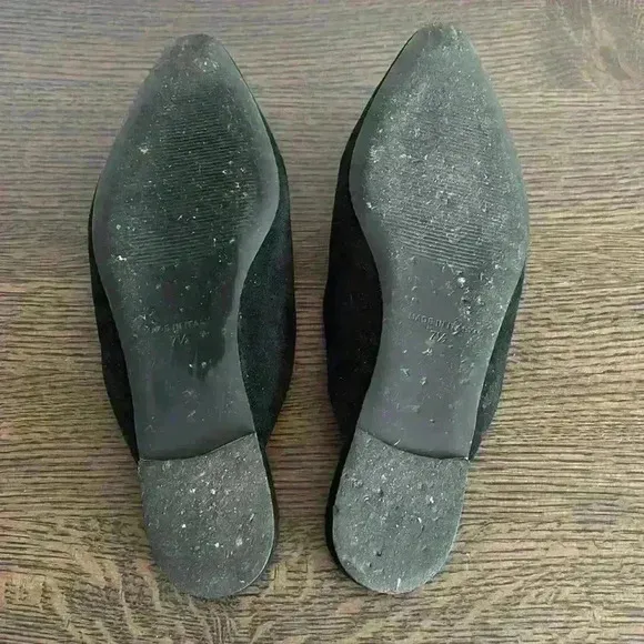 Everlane Nib Almond Toe black suede slip on mule flats