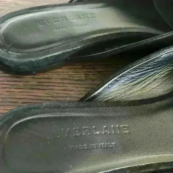 Everlane Nib Almond Toe black suede slip on mule flats
