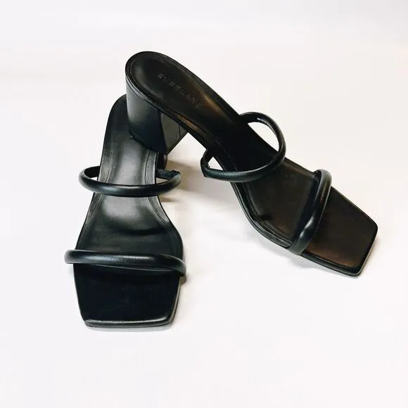 Everlane The Double Strap Heel Leather Sandal Slides Square Toe Size 9 New