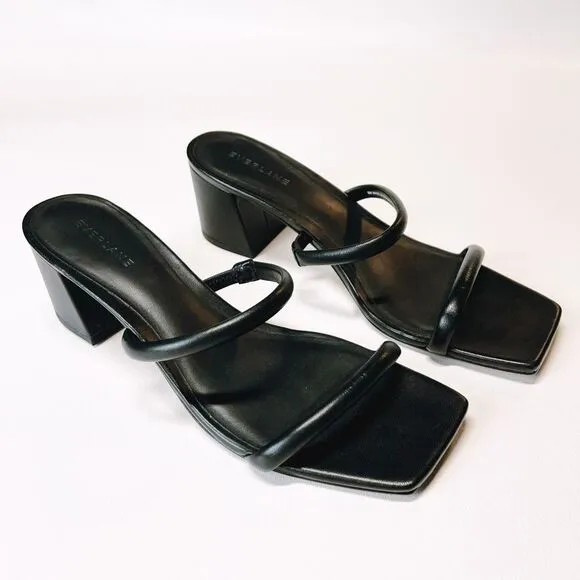 Everlane The Double Strap Heel Leather Sandal Slides Square Toe Size 9 New