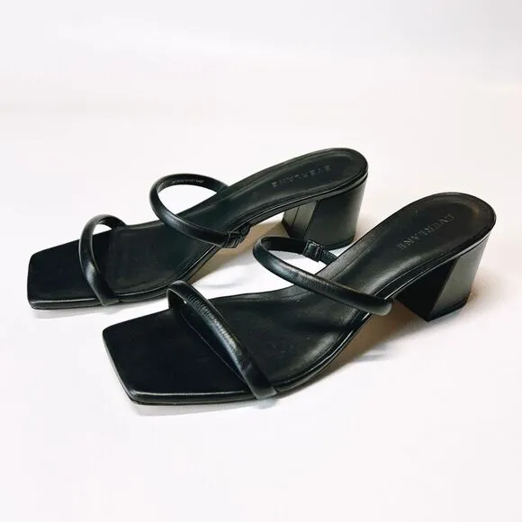 Everlane The Double Strap Heel Leather Sandal Slides Square Toe Size 9 New