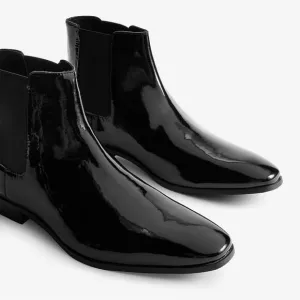 🆕👢 Express Genuine Patent Leather Chelsea Boots, Black
