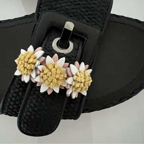 Fabrizio Viti Raffia Leather Daisy Flower Slide Sandals 38