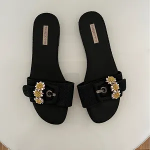 Fabrizio Viti Raffia Leather Daisy Flower Slide Sandals 38