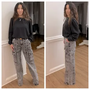 Fabulous  Acid wash wide leg cargo jeans