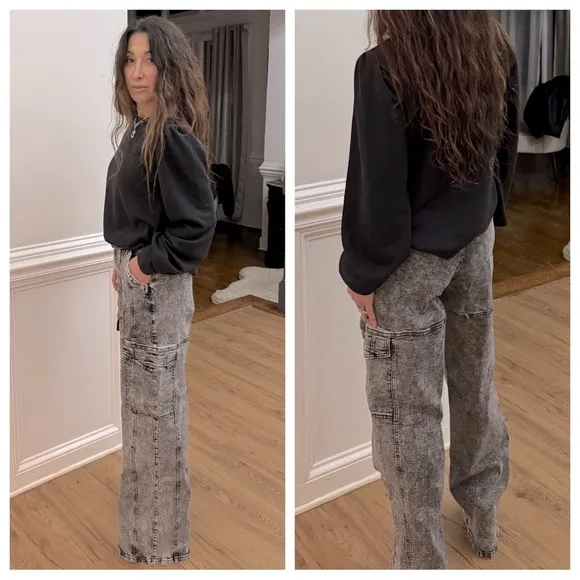 Fabulous  Acid wash wide leg cargo jeans