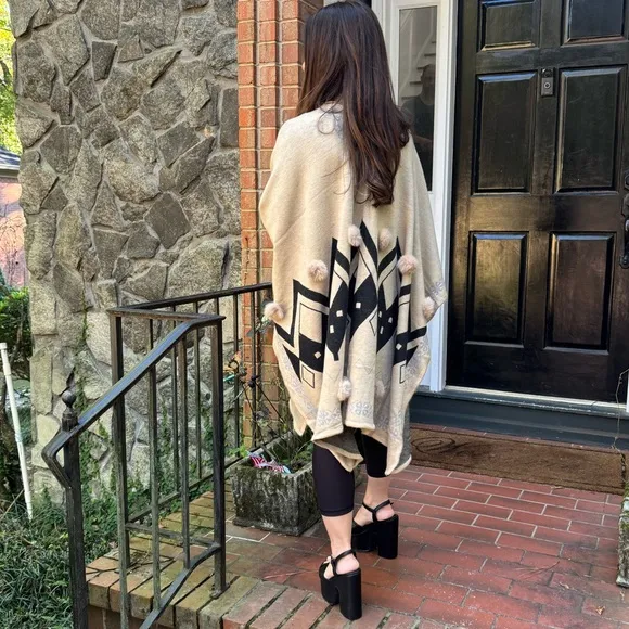 Fabulous Aztec  Oversized Fur Trim Poncho