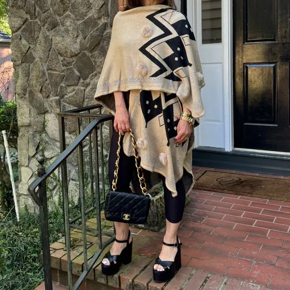 Fabulous Aztec  Oversized Fur Trim Poncho