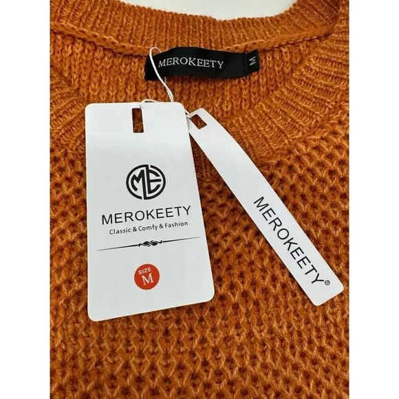 Fall sweater Long Sleeve Crew Neck Striped Color Block Casual Loose Knitted sz M
