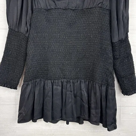 Farm Rio Heart Neckline Mini Dress Size XS Black Ruffle Mock Neck Valentines