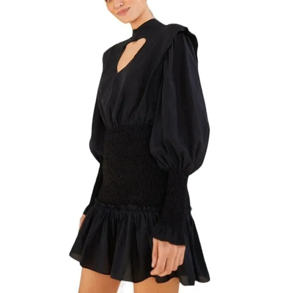 Farm Rio Heart Neckline Mini Dress Size XS Black Ruffle Mock Neck Valentines