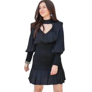 Farm Rio Heart Neckline Mini Dress Size XS Black Ruffle Mock Neck Valentines