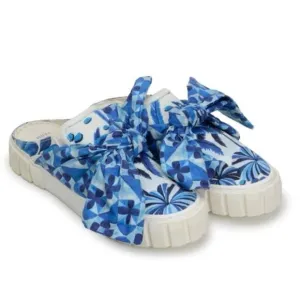 FARM RIO Sweet Rio Mule Sneaker With Bow Blue White Slides Summer Dream - Sz 9.5