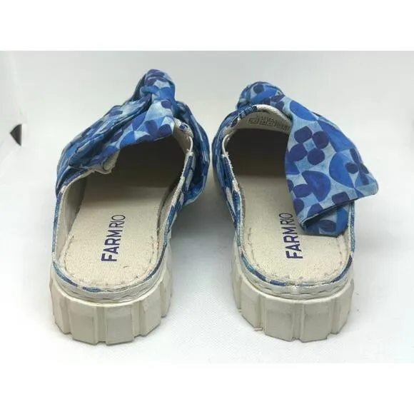 FARM RIO Sweet Rio Mule Sneaker With Bow Blue White Slides Summer Dream - Sz 9.5