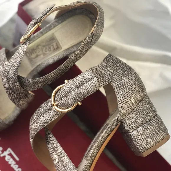 Ferragamo Grey Snake Leather Sandals US 7 with Box