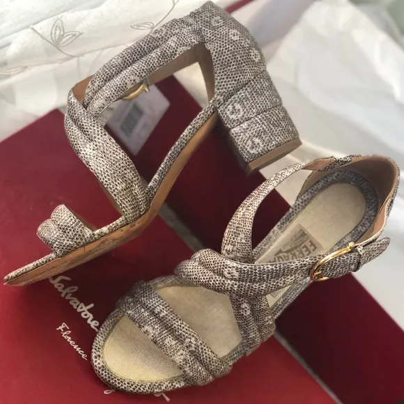 Ferragamo Grey Snake Leather Sandals US 7 with Box