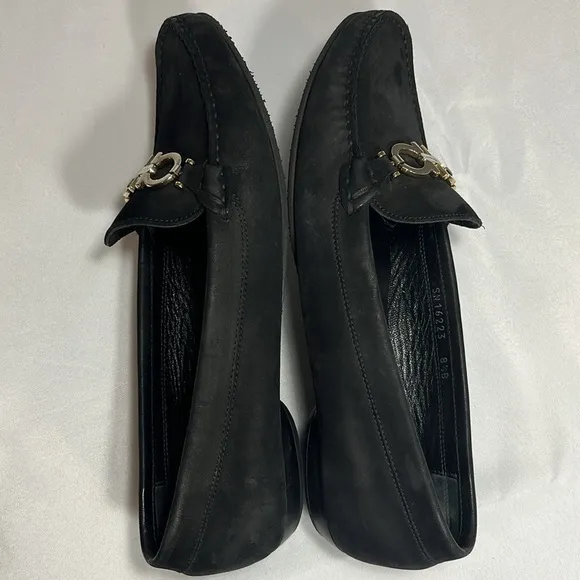 Ferragamo Reversible Gancini Buckle Moccasin Loafer Flats Wom 8.5 Black 16223