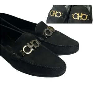 Ferragamo Reversible Gancini Buckle Moccasin Loafer Flats Wom 8.5 Black 16223