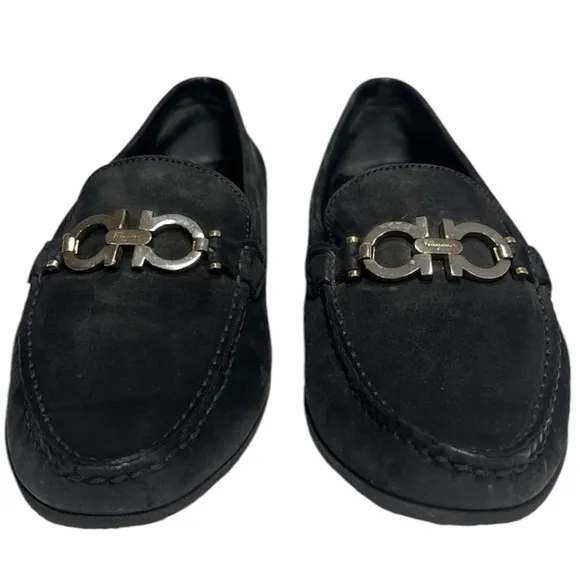 Ferragamo Reversible Gancini Buckle Moccasin Loafer Flats Wom 8.5 Black 16223
