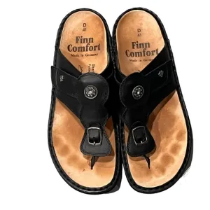 Finn Comfort Black Leather Wichita Flip Flop Thong Sandals