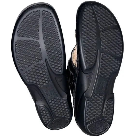 Finn Comfort Black Leather Wichita Flip Flop Thong Sandals