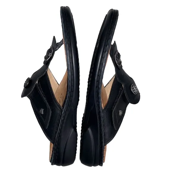 Finn Comfort Black Leather Wichita Flip Flop Thong Sandals