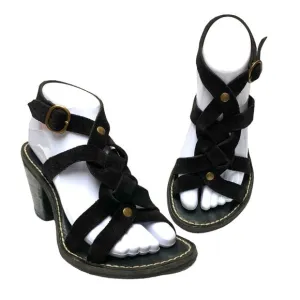 FIORENTINI‎   BAKER Black Suede Ankle Wrap Chunky Heel Sandals