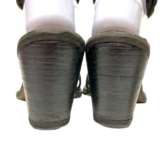FIORENTINI‎   BAKER Black Suede Ankle Wrap Chunky Heel Sandals
