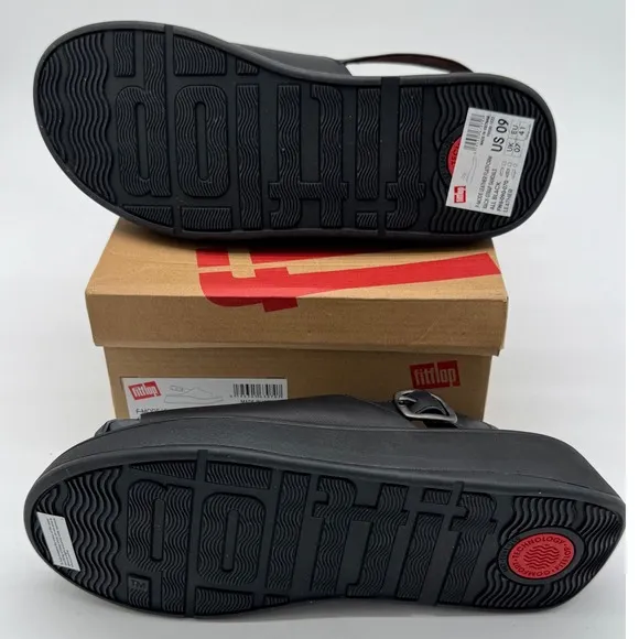 Fitflop F-Mode Leather Platform Sandals Back Strap All Black US 9