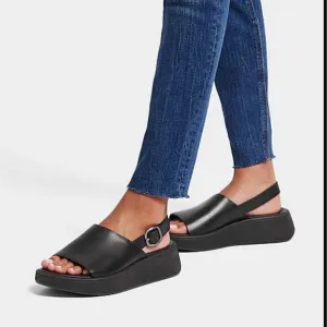Fitflop F-Mode Leather Platform Sandals Back Strap All Black US 9
