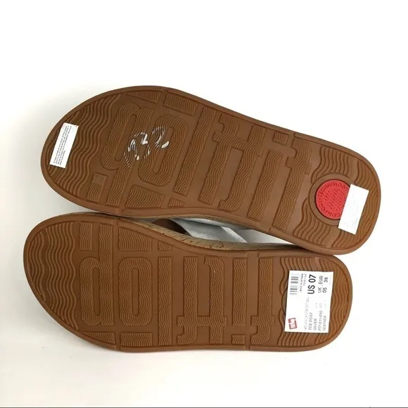 Fitflop F-mode Metallic Leather and Cork Platform Thong Sandals Sz 7