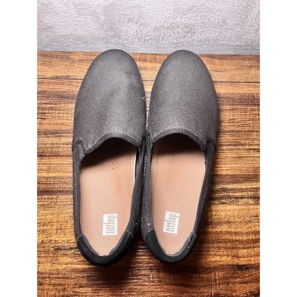 FITFLOP Womens Rally Glitz-Canvas Slip-On Skate Sneakers Loafers New Size 8.5