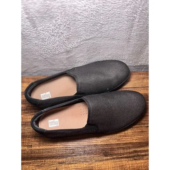 FITFLOP Womens Rally Glitz-Canvas Slip-On Skate Sneakers Loafers New Size 8.5