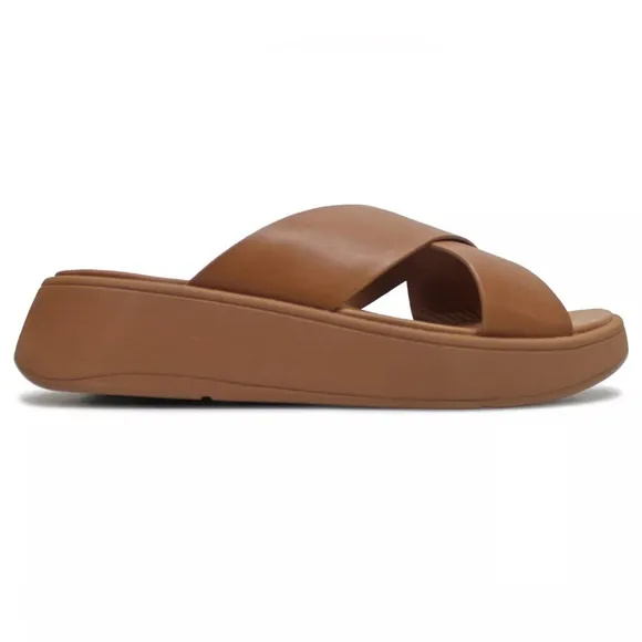 FitFlop Womens Sandals F Mode Flatform Cross Slip-On Slides Leather LIGHT TAN
