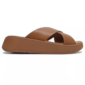 FitFlop Womens Sandals F Mode Flatform Cross Slip-On Slides Leather LIGHT TAN