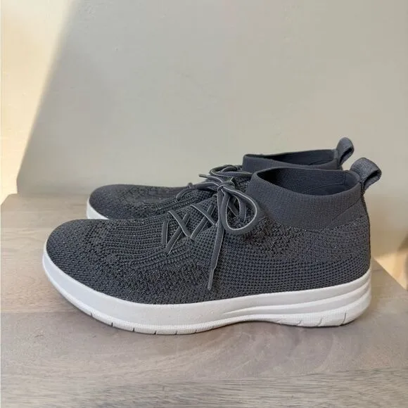 Fitflop Womens Uberknit Hightop Sneaker Grey Silver Metallic Size 7 1/2