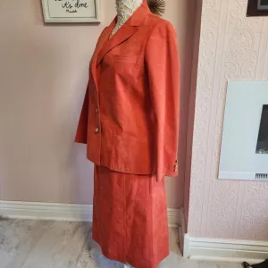 Flawless Abe Schrader orange faux suede suit skirt blazer jacket 14