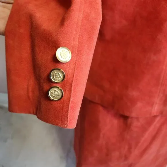 Flawless Abe Schrader orange faux suede suit skirt blazer jacket 14