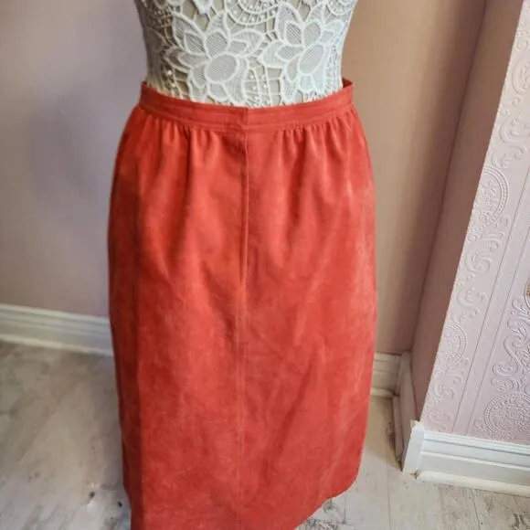 Flawless Abe Schrader orange faux suede suit skirt blazer jacket 14