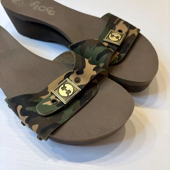 Flogg Women's Melanie Camo Camouflage Leather Slides Sandals US Size 8‎
