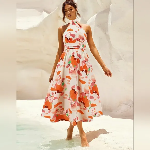 Floral Halter Neck Dress